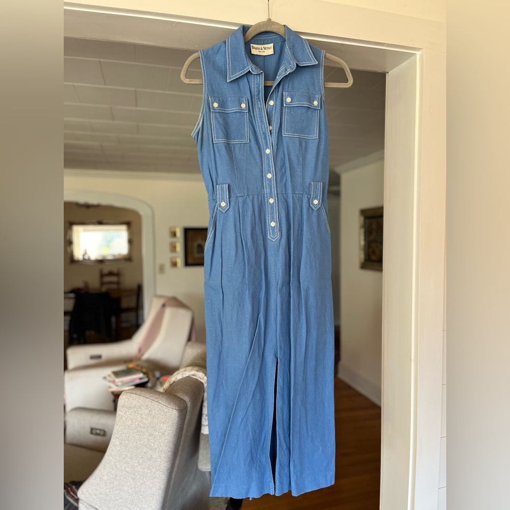 Vintage Danny & Nicole Light Blue Button-Down Midi Dress